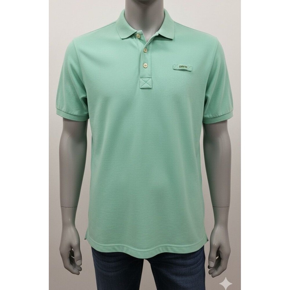 ORVIS Polo Shirt Mens Large L Aqua Blue/Light Green  Fly Fishing Cotton Peru